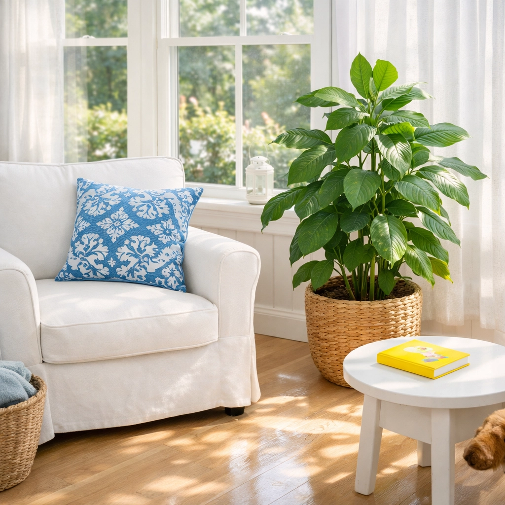 Bright and healthy sunroom cleaned with safe products by a weekly house cleaning Wellesley MA service.