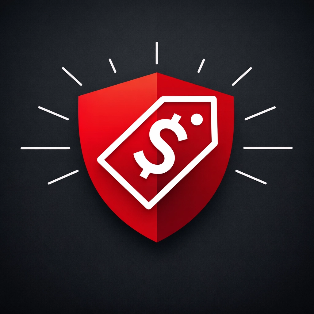 Minimalist shield and price icon representing transparent website costs and building customer trust.