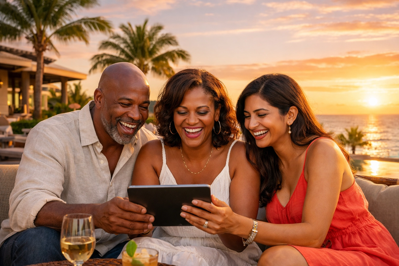 High-value travel clients planning luxury resort vacation with personalized service