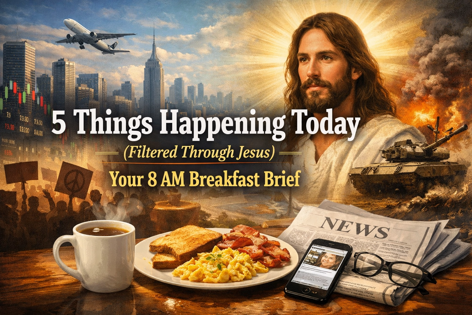 [HERO] 5 Things Happening Today (Filtered Through Jesus) – Your 8 AM Breakfast Brief