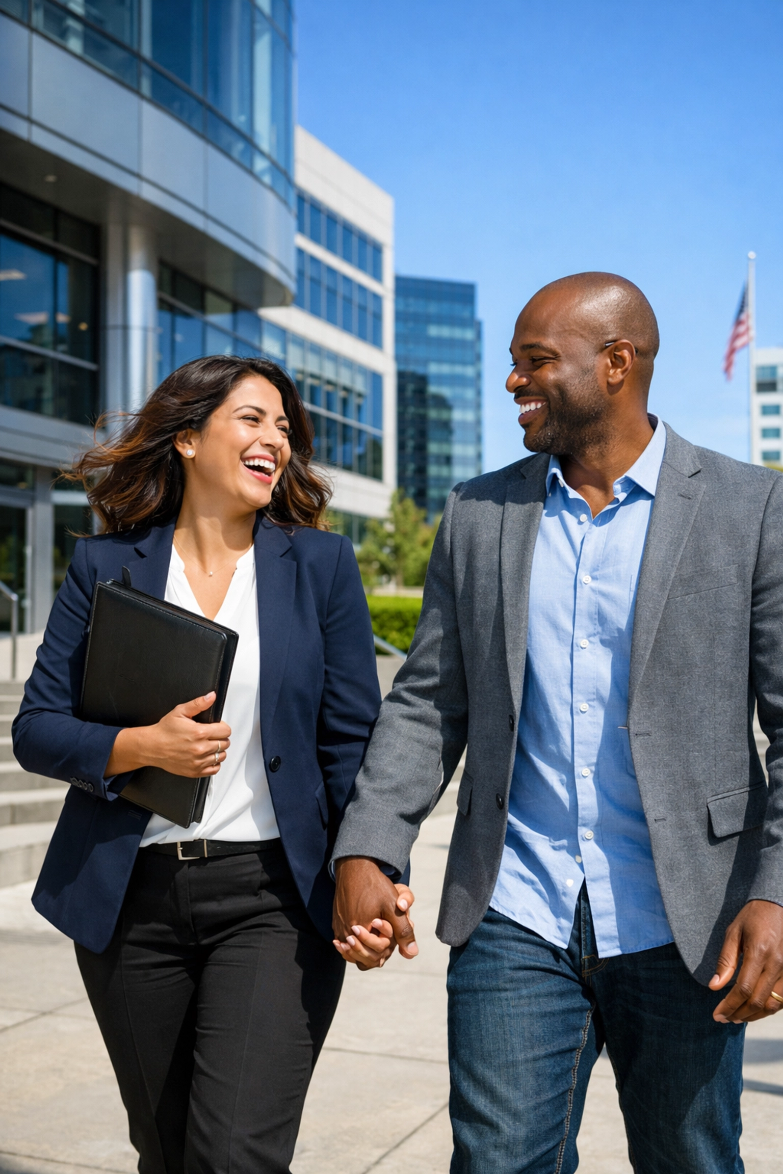 Pareja feliz tras completar trámites de costos y residencia por matrimonio con apoyo legal.