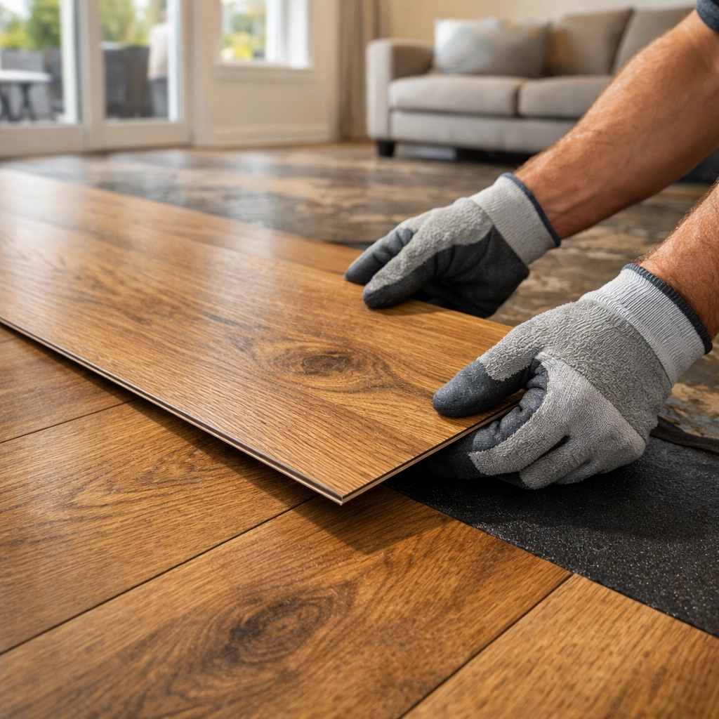 Luxury vinyl plank flooring installation in Orlando home living room