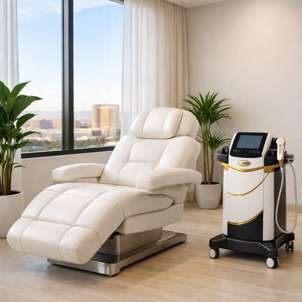 Modern acoustic wave therapy treatment room at Las Vegas men's health clinic