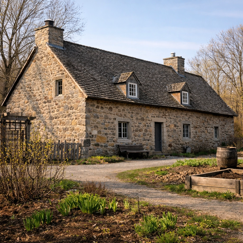Historic stone exterior of Maison Saint-Gabriel, a 17th-century museum in Montreal.