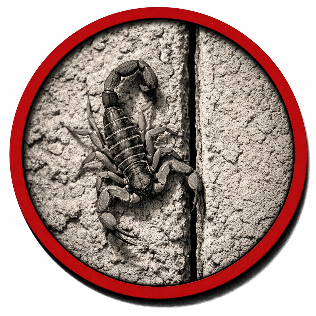 Arizona Bark Scorpion on a Casa Grande home exterior wall showing the need for exclusion sealing.