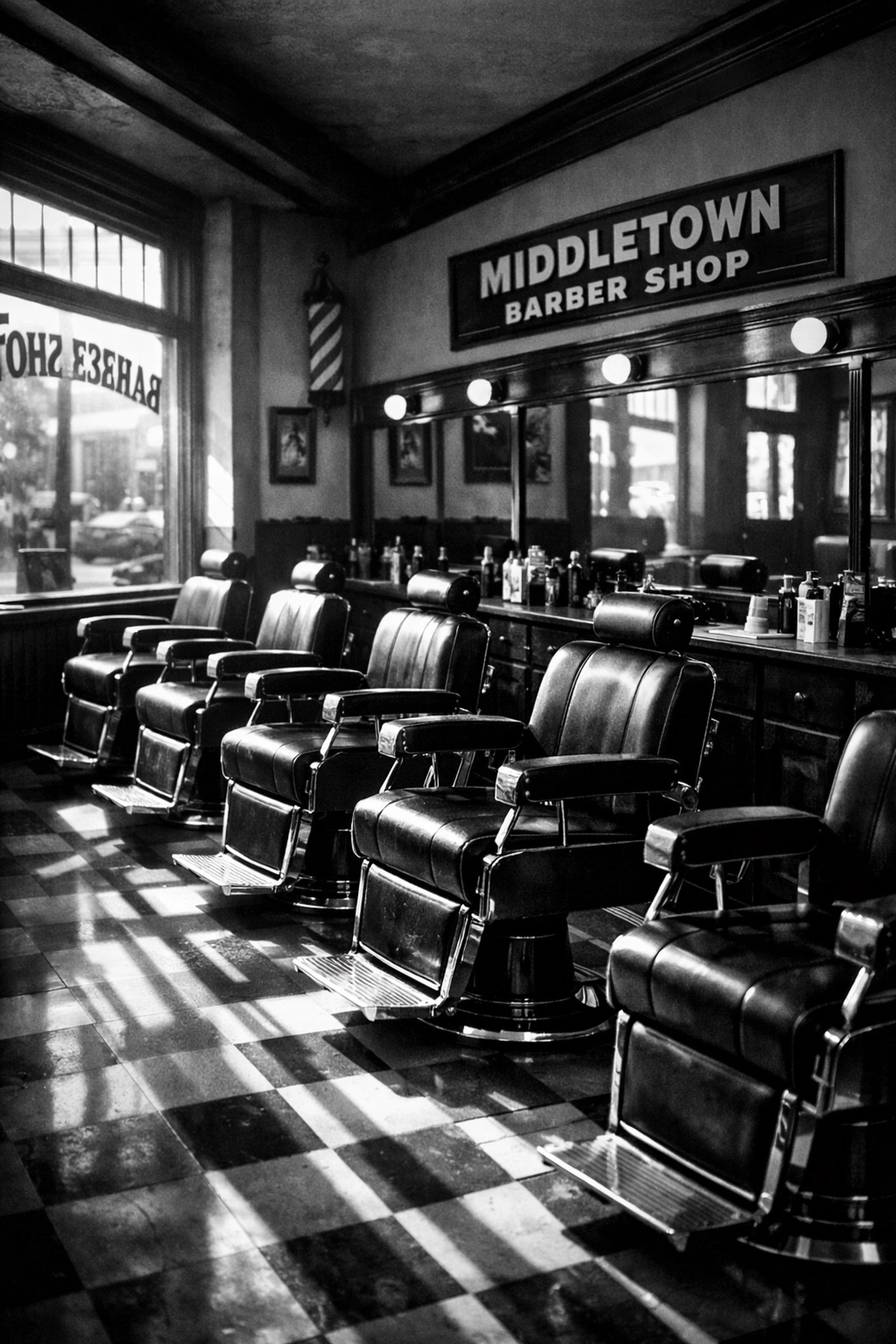 Classic barber shop interior with chairs and mirrors at X-Quisite Cutz Middletown Ohio