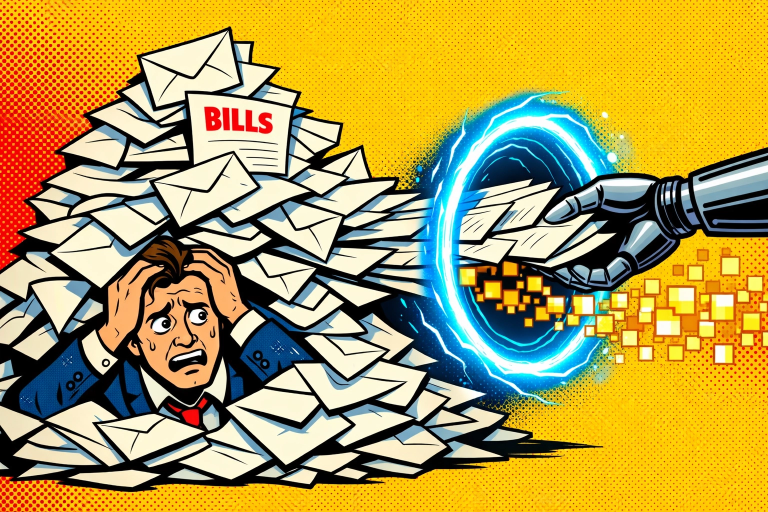 AI virtual assistant for business converting messy paper invoices into digital records.