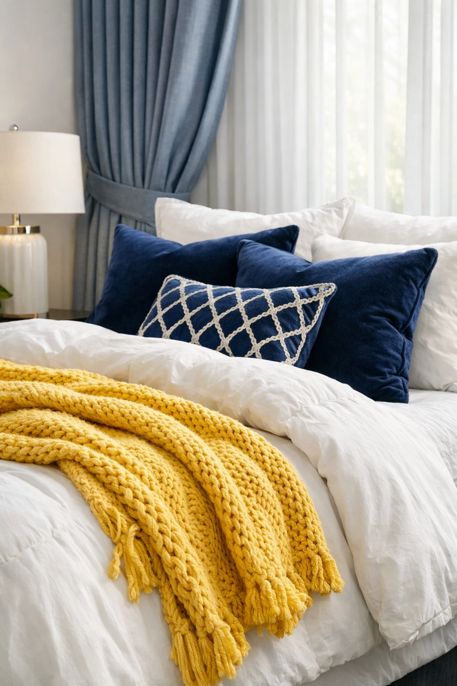 Spotless bedroom linens and curtains in a home treated with eco-friendly house cleaning Leominster MA.