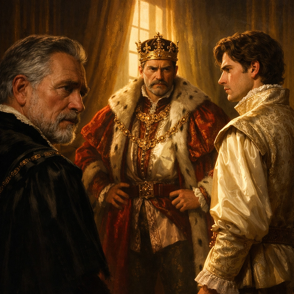 William III love triangle with favorites Bentinck and Keppel in royal court scene