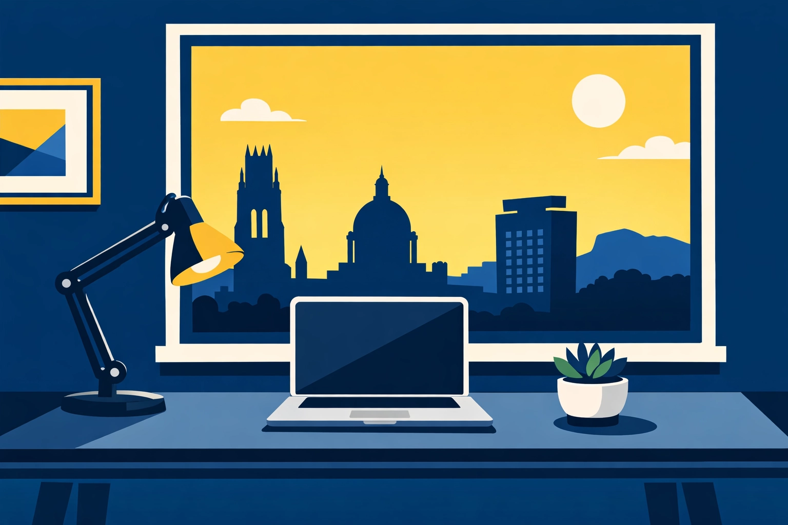 Modern home office illustration for New Haven small business tax deduction planning.