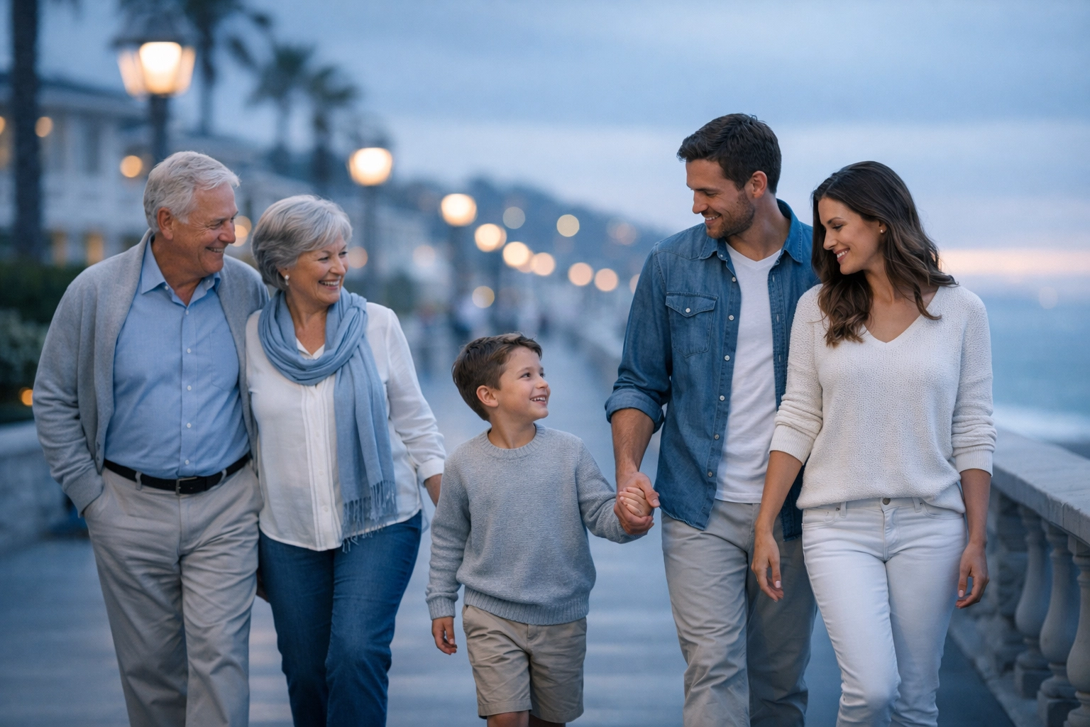 Una familia de Florida caminando junta, representando un legado protegido por la planificación patrimonial profesional.