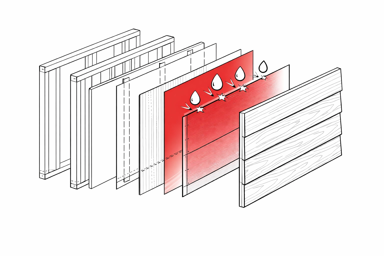 Cross-section of a fiber cement siding wall system showing the protective moisture barrier and drainage.