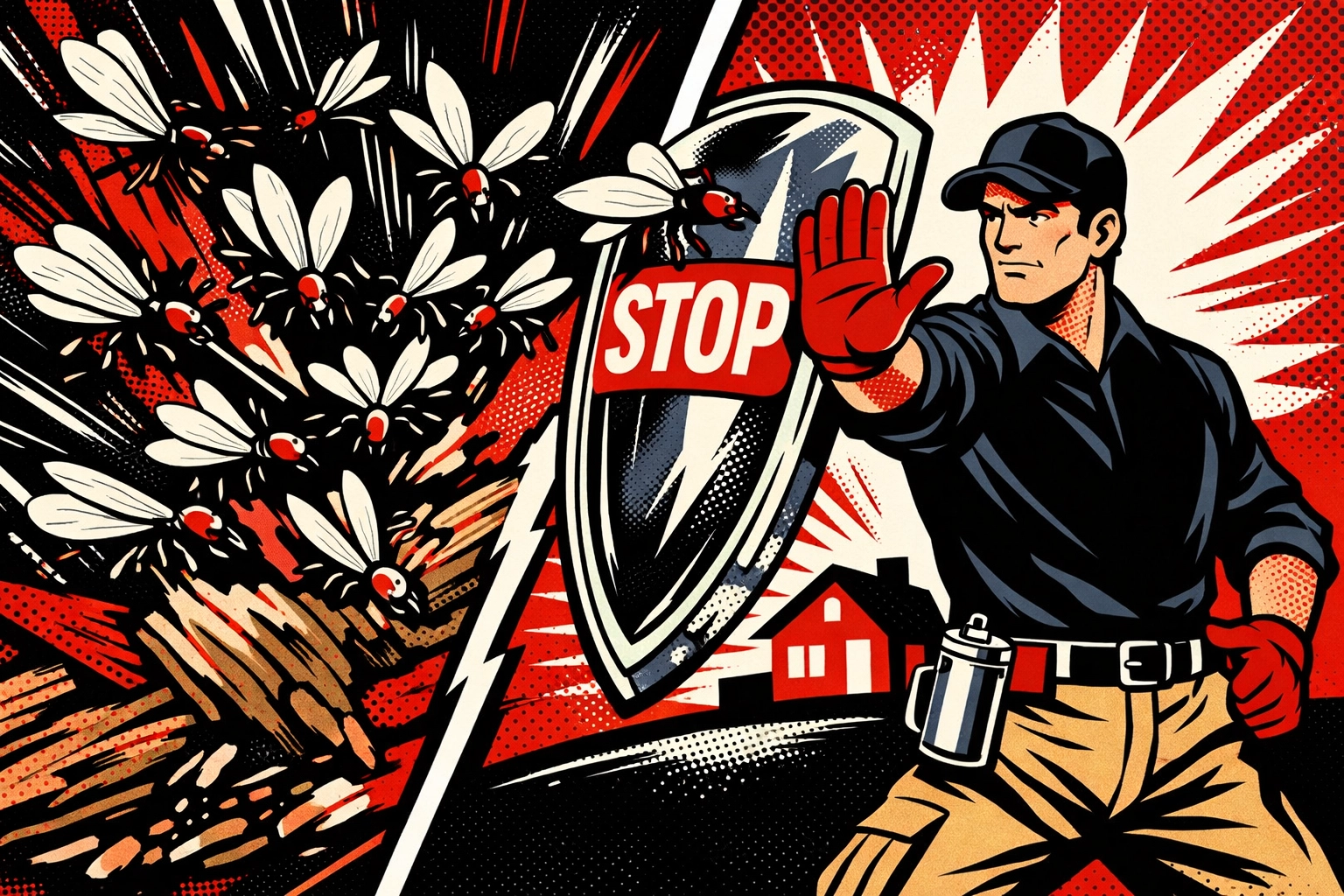 Pest control technician protecting Jasper home from spring termite swarm invasion