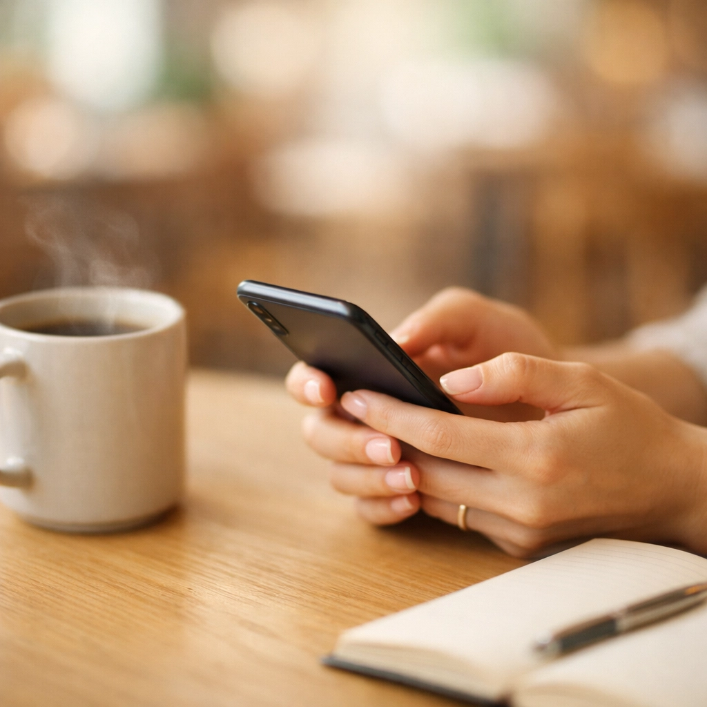 Femme effectuant une demande de crédit rapide sur son téléphone pour gérer un prêt mauvais crédit.