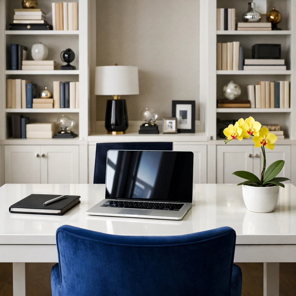 Dust-free modern home office after Weekly House Cleaning Orange MA reflecting high-quality residential cleaning Orange MA for local homeowners.
