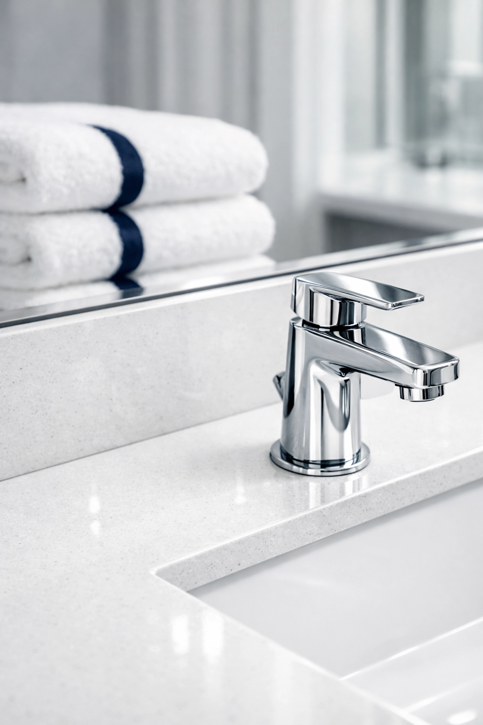 Sanitized luxury bathroom vanity showing the precision of an elite house cleaning service in Concord MA.