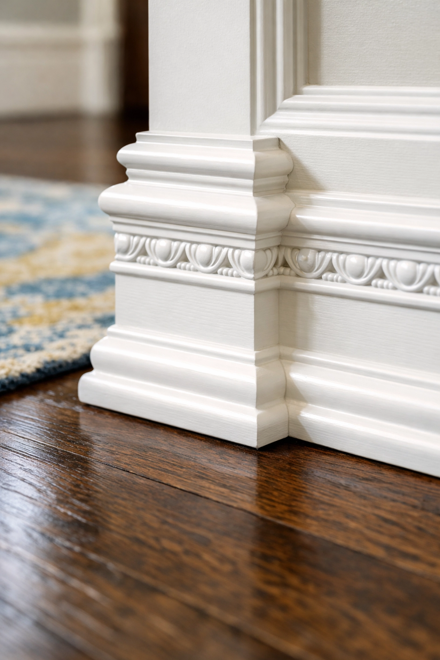 Detailed deep cleaning Worcester showing spotless historic baseboards and hardwood floors.