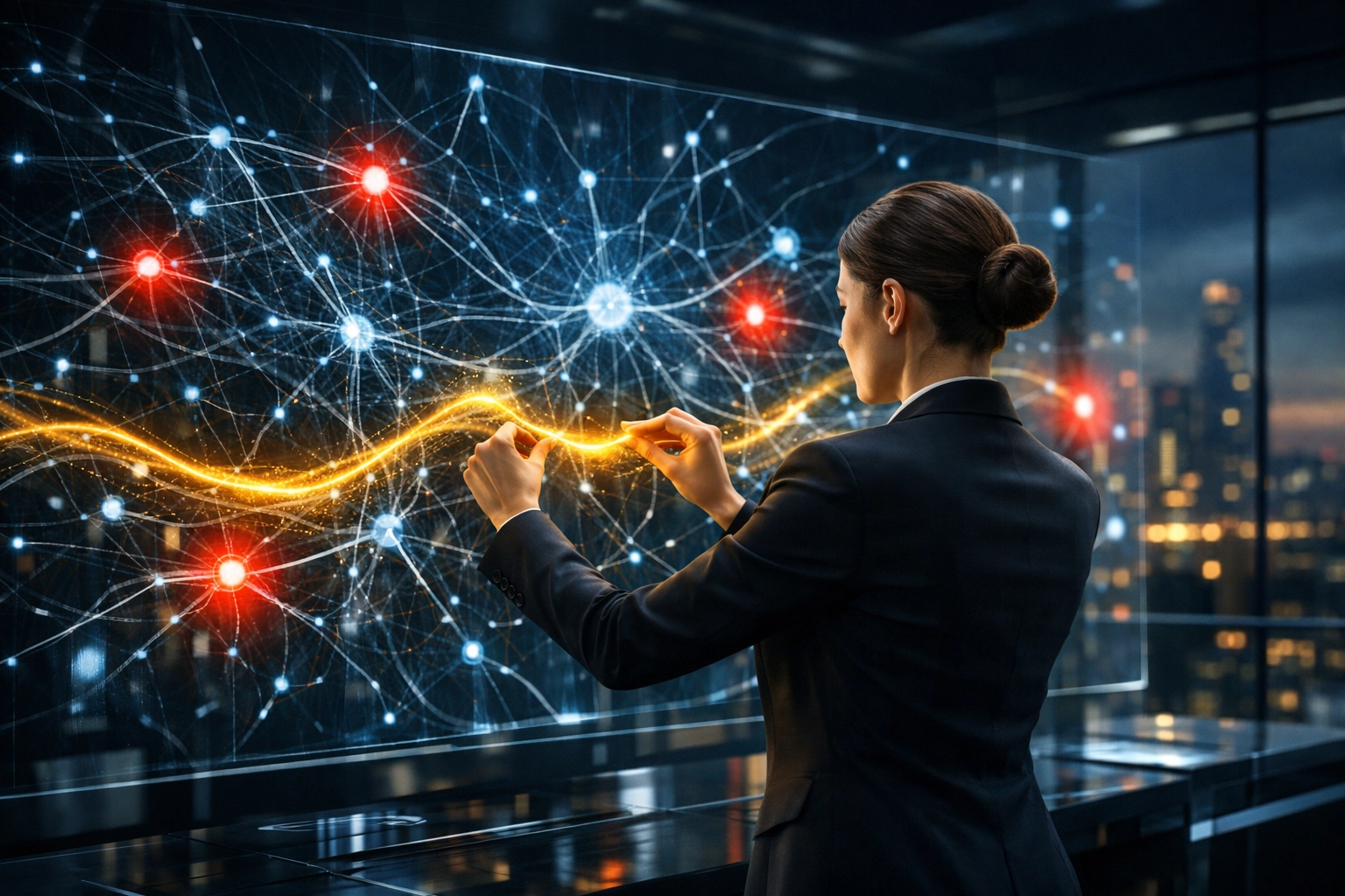 AI Ethics Officer auditing a complex neural network in a digital command center.