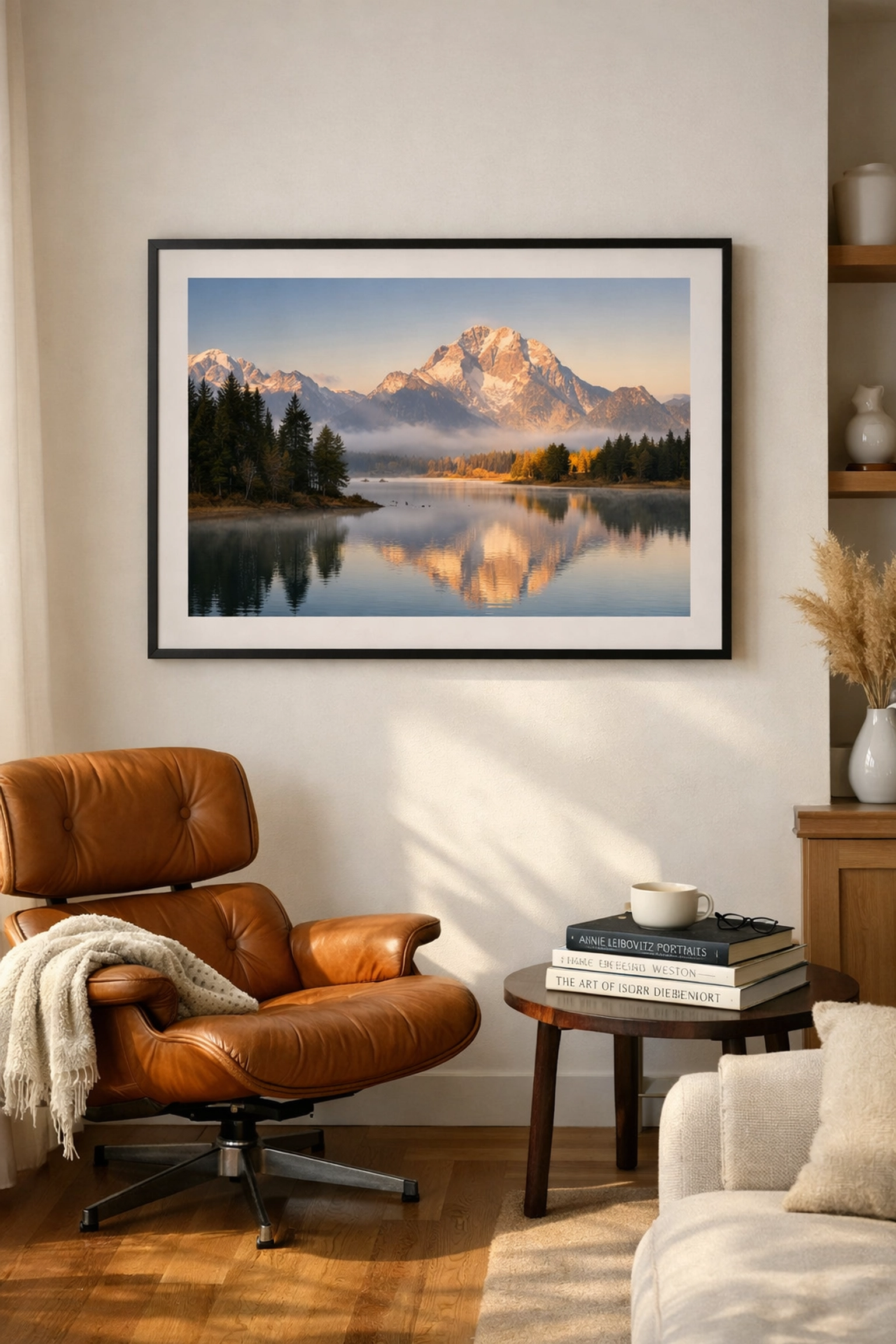 A framed limited edition photography print displayed in a minimalist home as part of a high-value art collection.