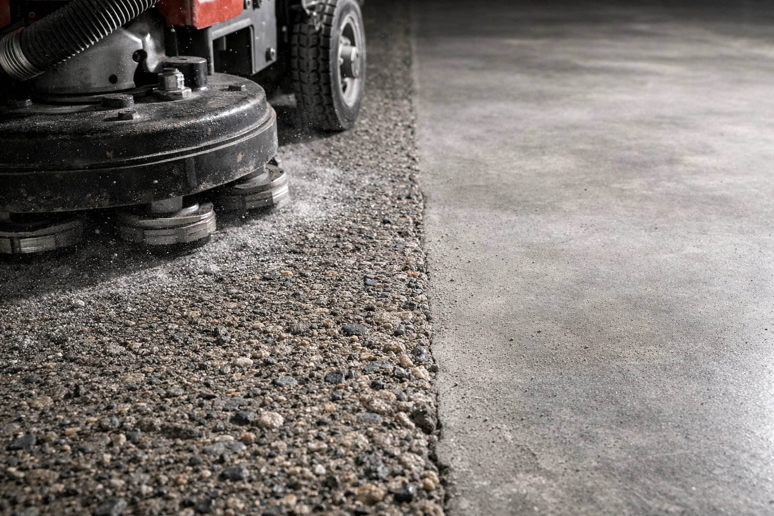 Diamond grinding concrete floor preparation for garage epoxy coating in Jackson MS