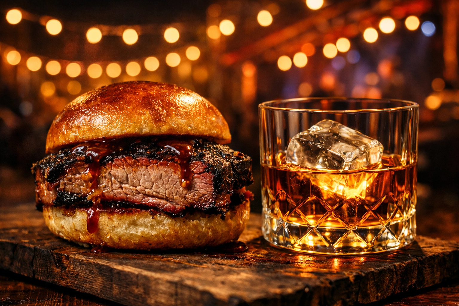 Smoked BBQ slider paired with a glass of premium whiskey at the Team Whiskey Bonanza in Reno.