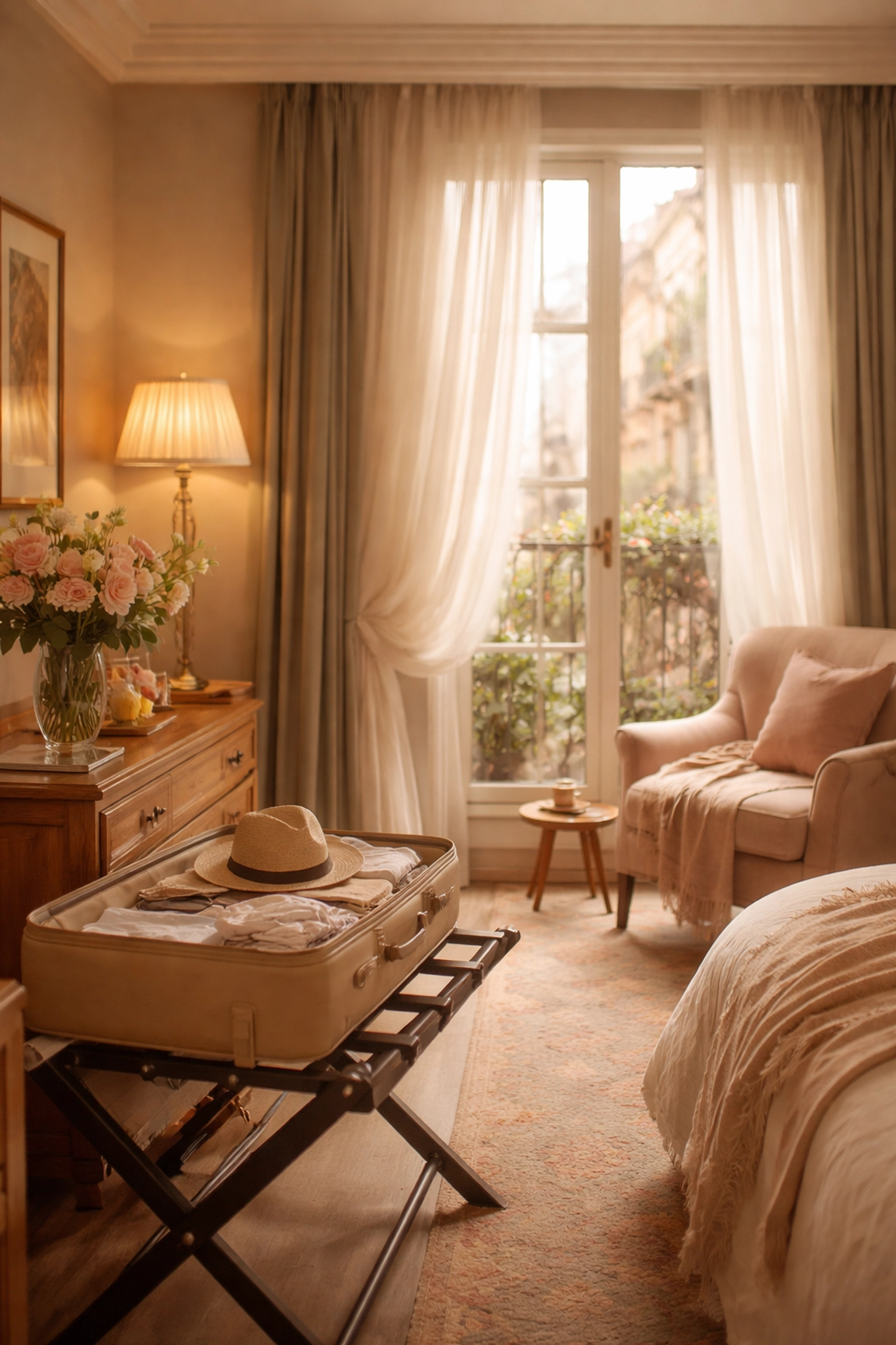 Inviting boutique hotel room ready for a trans traveler seeking comfort and inclusion