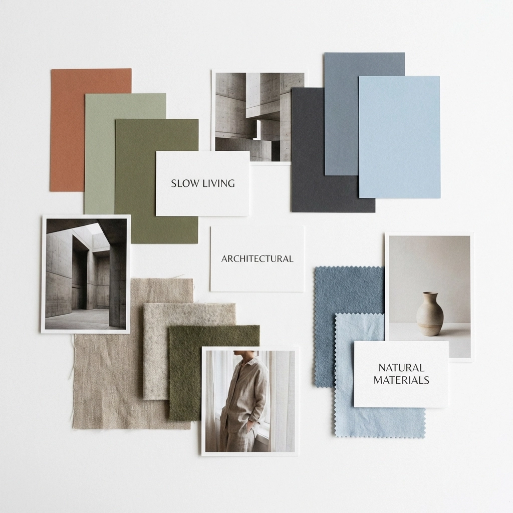 Mood board with color swatches and typography samples, showcasing website design inspiration and planning stage.