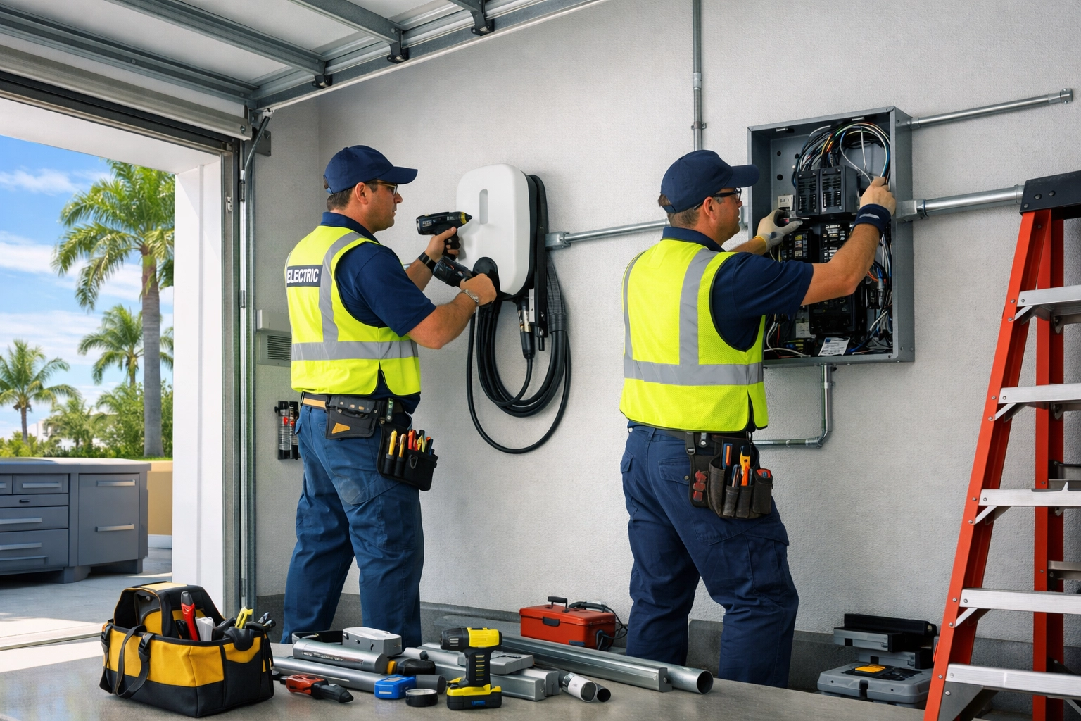 Professional EV charger installation by licensed electricians in Florida garage