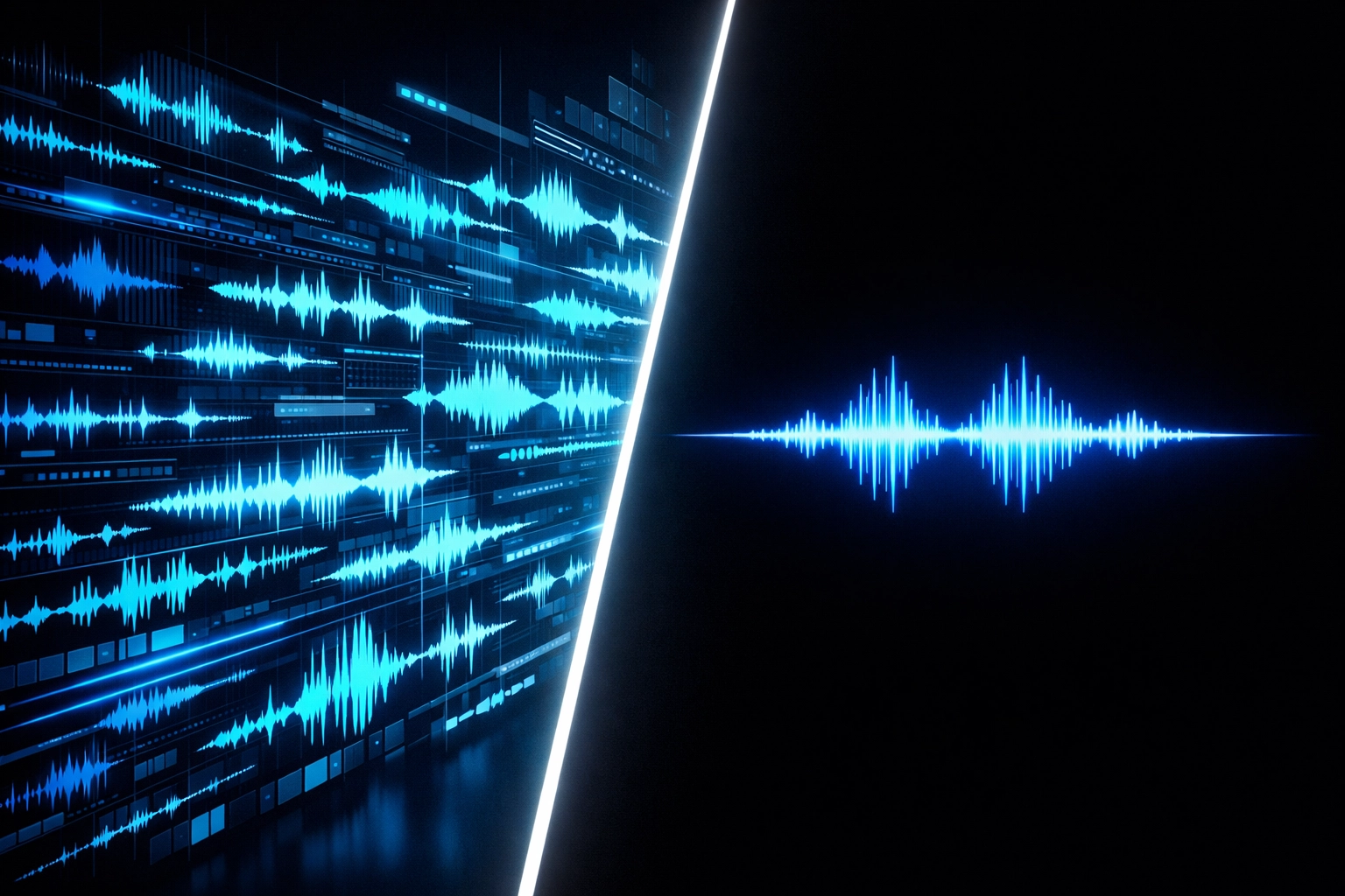 Visual comparison of multi-track mixing complexity versus single stereo mastering simplicity