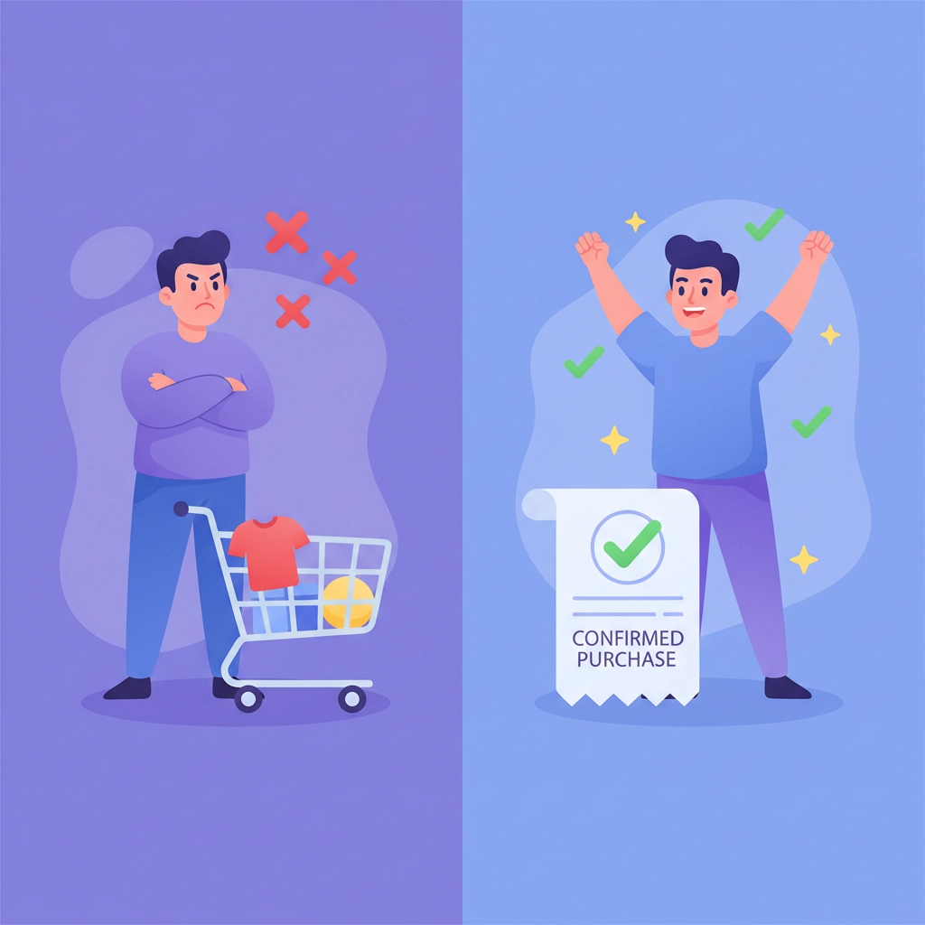 Simple chart-style illustration showing low static popup conversion vs higher gamified wheel conversion; clean labels; purple-blue gradient bars