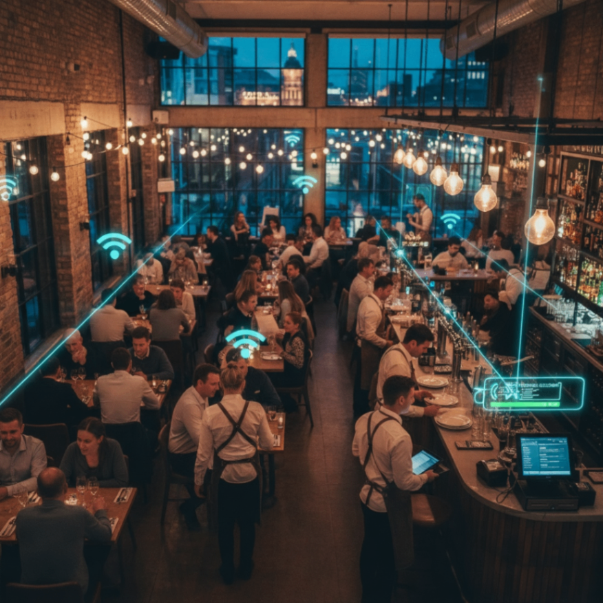 Busy Hotel Restaurant with Integrated IT Systems