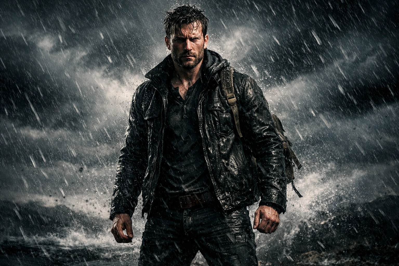 Standing firm in the storm — modern man in his 30s