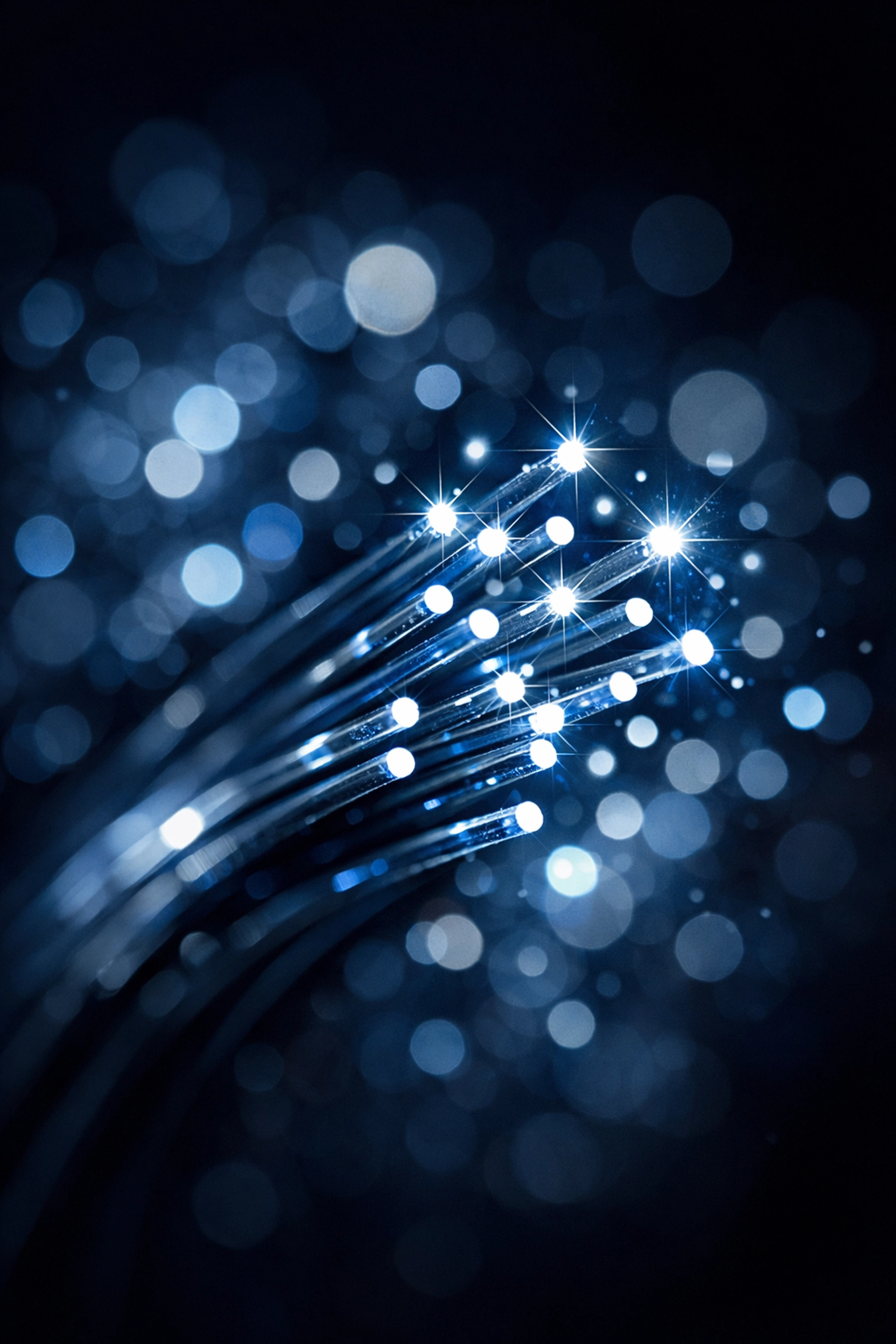 Close-up of glowing fiber optic cables representing high-speed business internet connectivity in Canada.