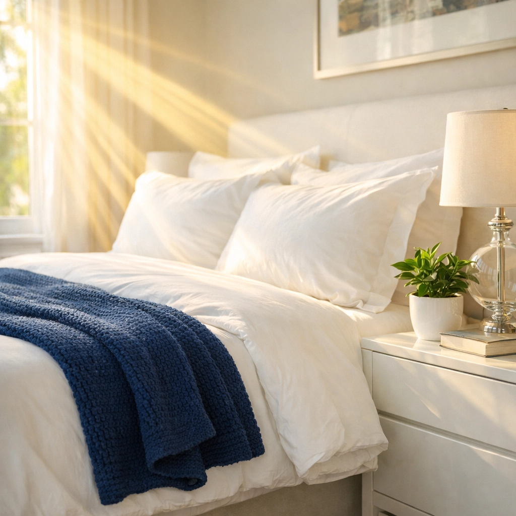 Serene and dust-free luxury bedroom suite cleaned using professional residential cleaning Massachusetts methods.