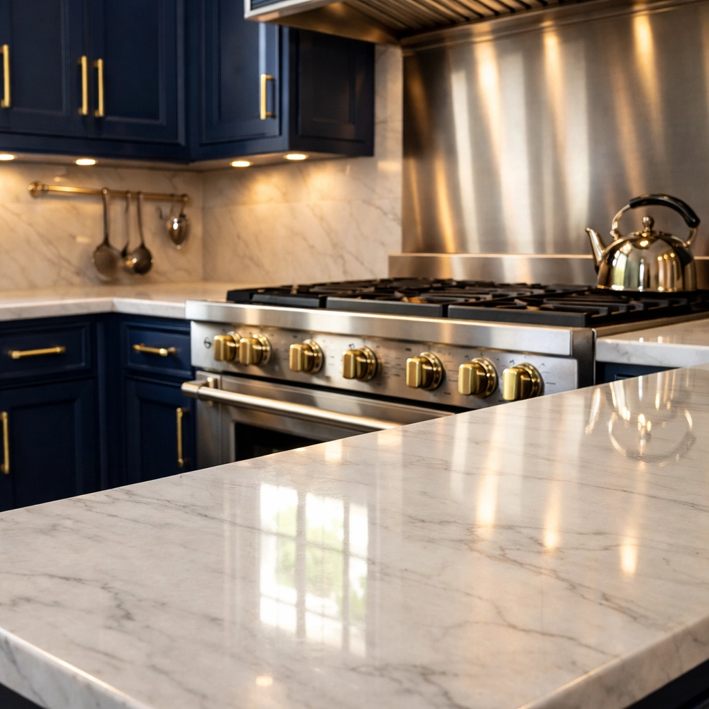 Sparkling kitchen with marble countertops following a professional move-out cleaning Central Square.