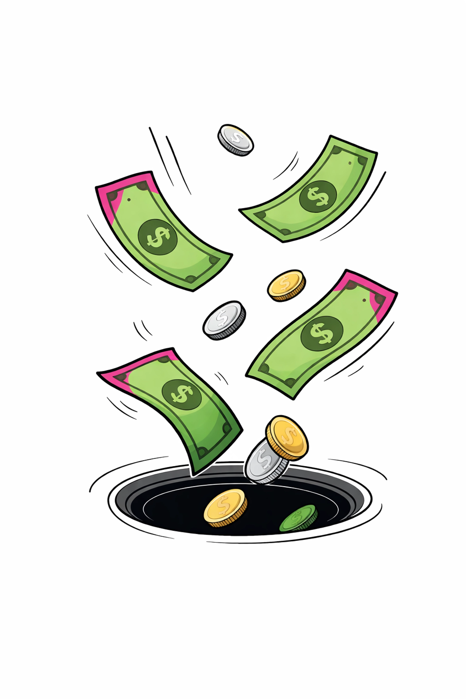 Money and coins falling into a drain illustrating wasted PPC ad spend from outdated agency strategies