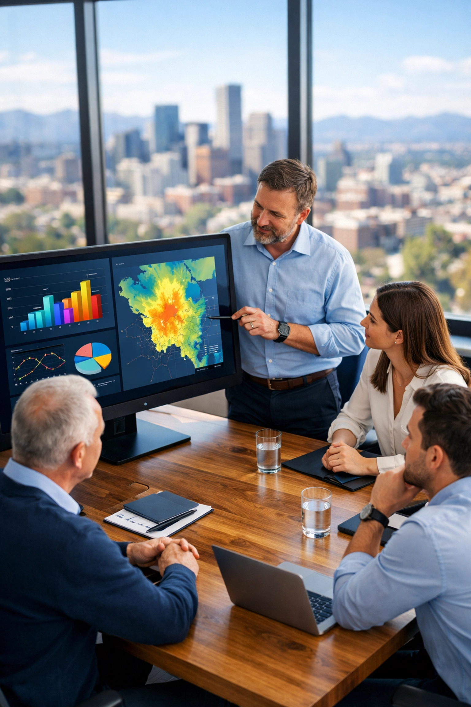 Strategic consulting team in Colorado analyzing data analytics to optimize sponsorship ROI for live events.