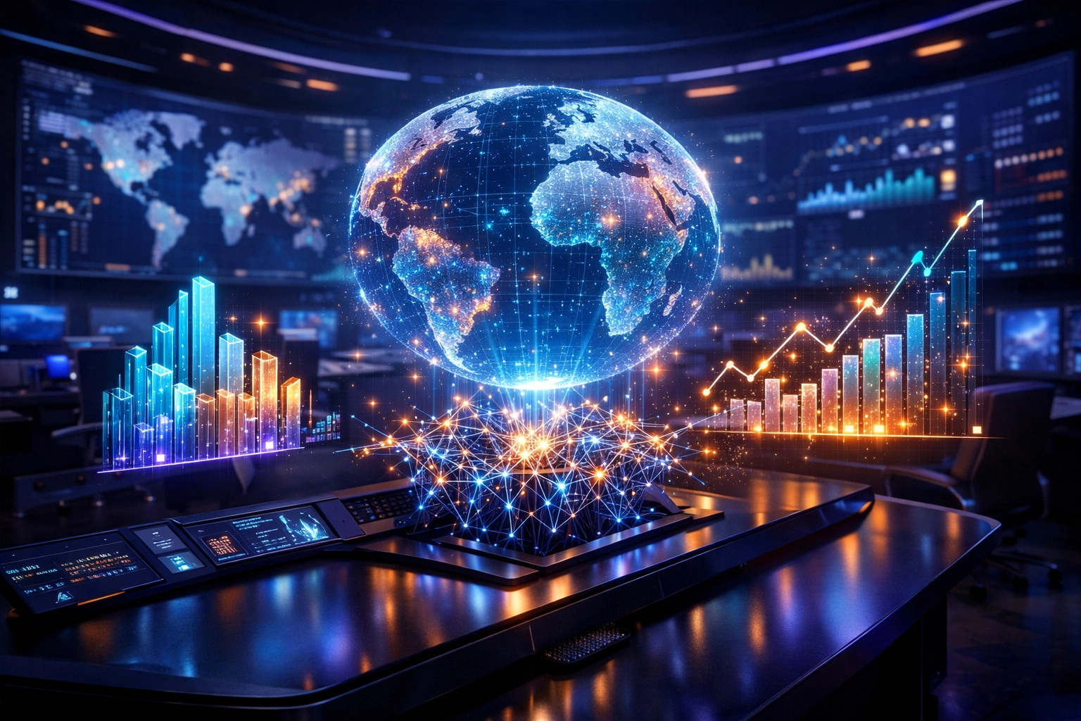 Advanced AI-powered merchant dashboard showing global payment data and trends for self-custody crypto accounts.