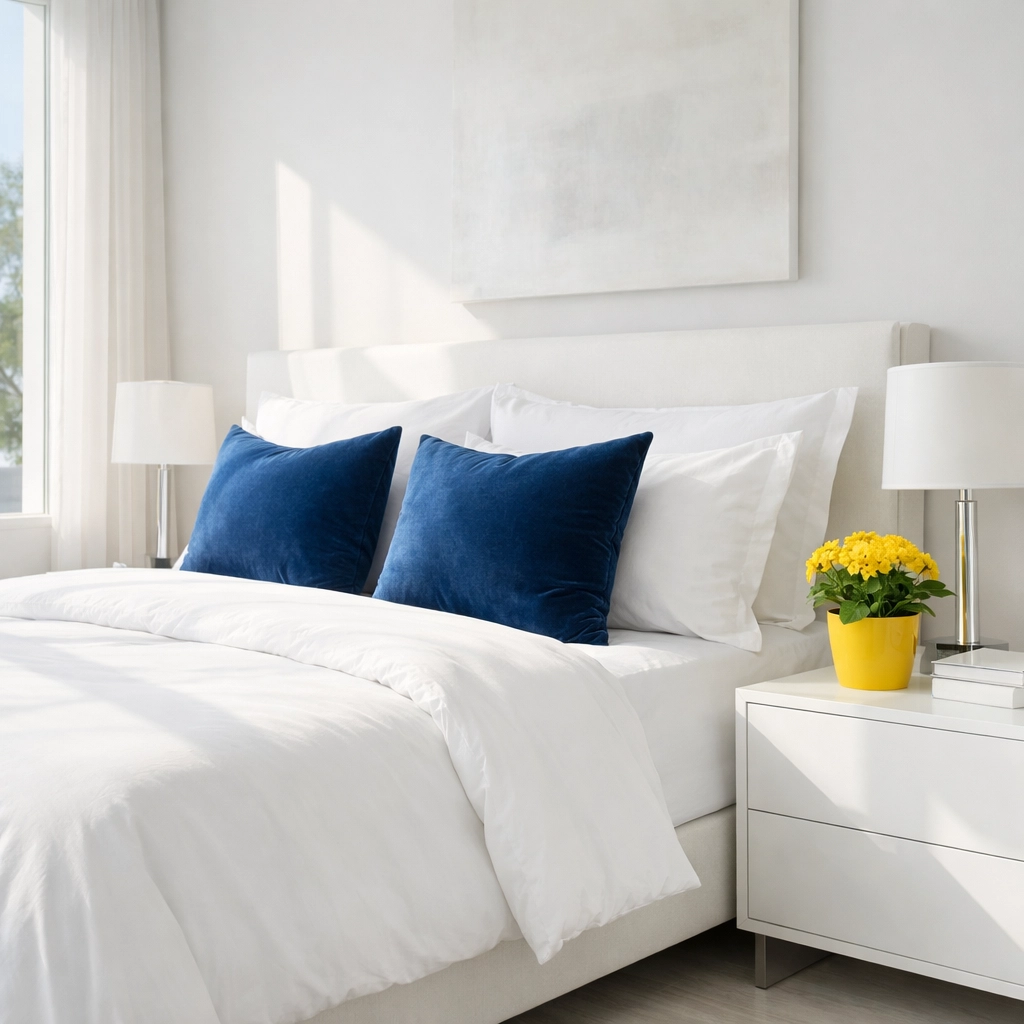 A bright, dust-free master bedroom in Stow, MA promoting healthy indoor air quality.