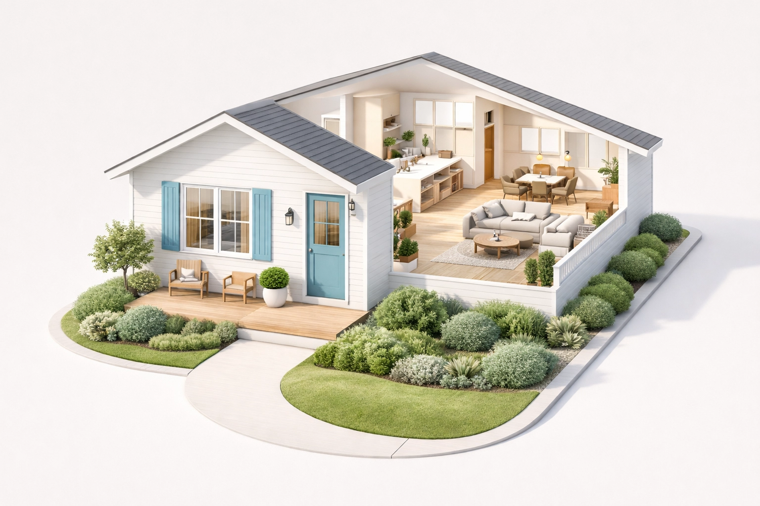 Modern single-story home exterior in Lancaster County, showcasing one-floor living options with accessible design.