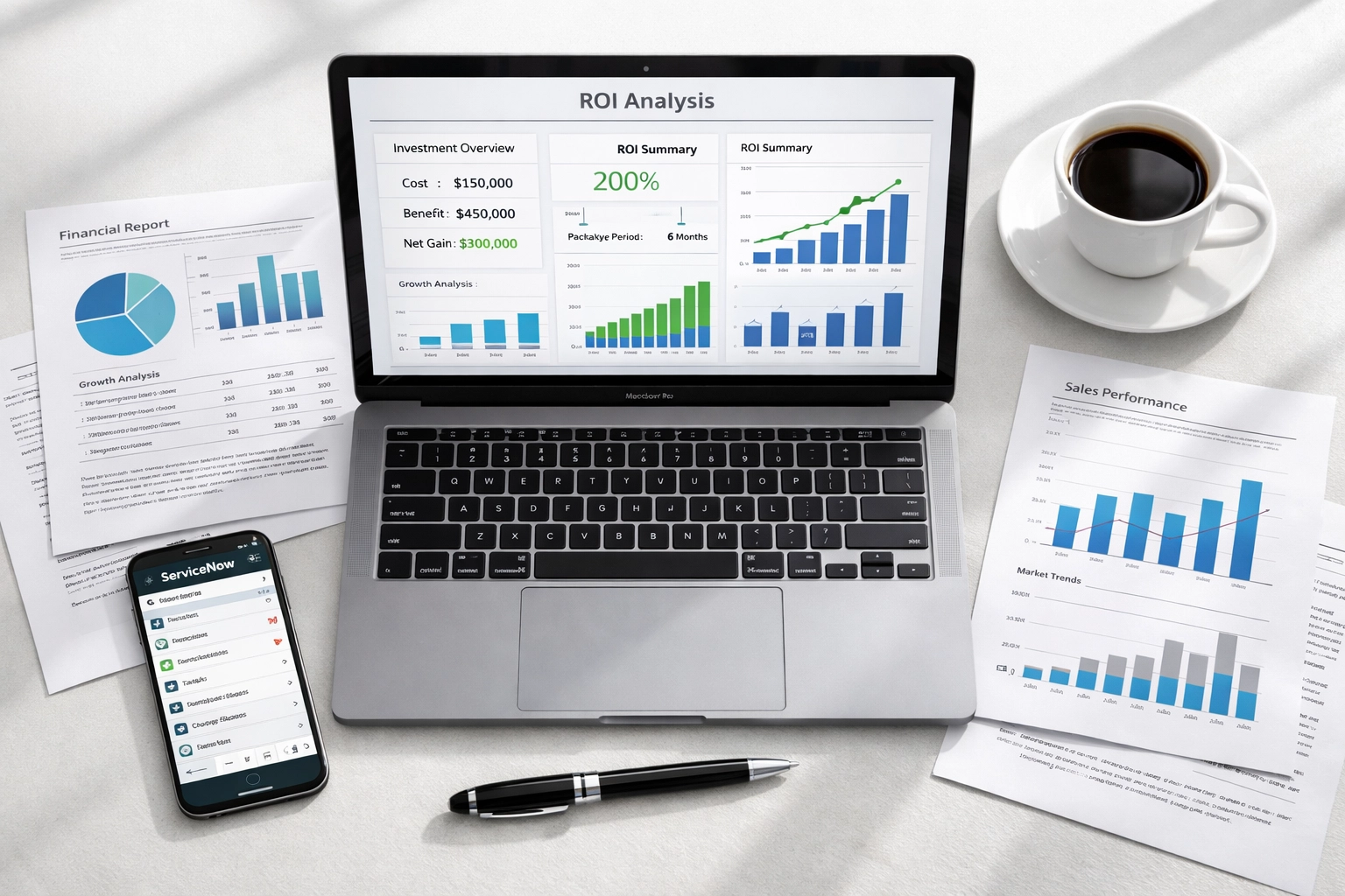 ServiceNow ROI audit workspace showing financial dashboards and license optimization calculations