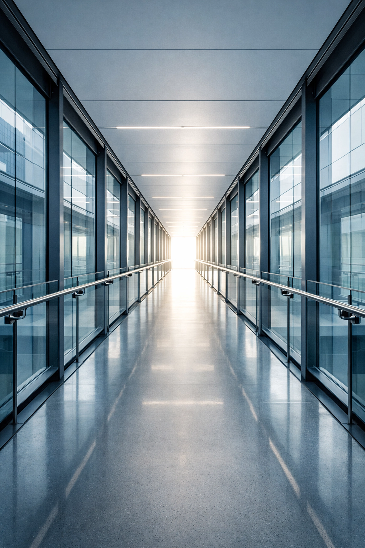 Bright modern corridor representing a clear path to scaling through systems and AI growth.