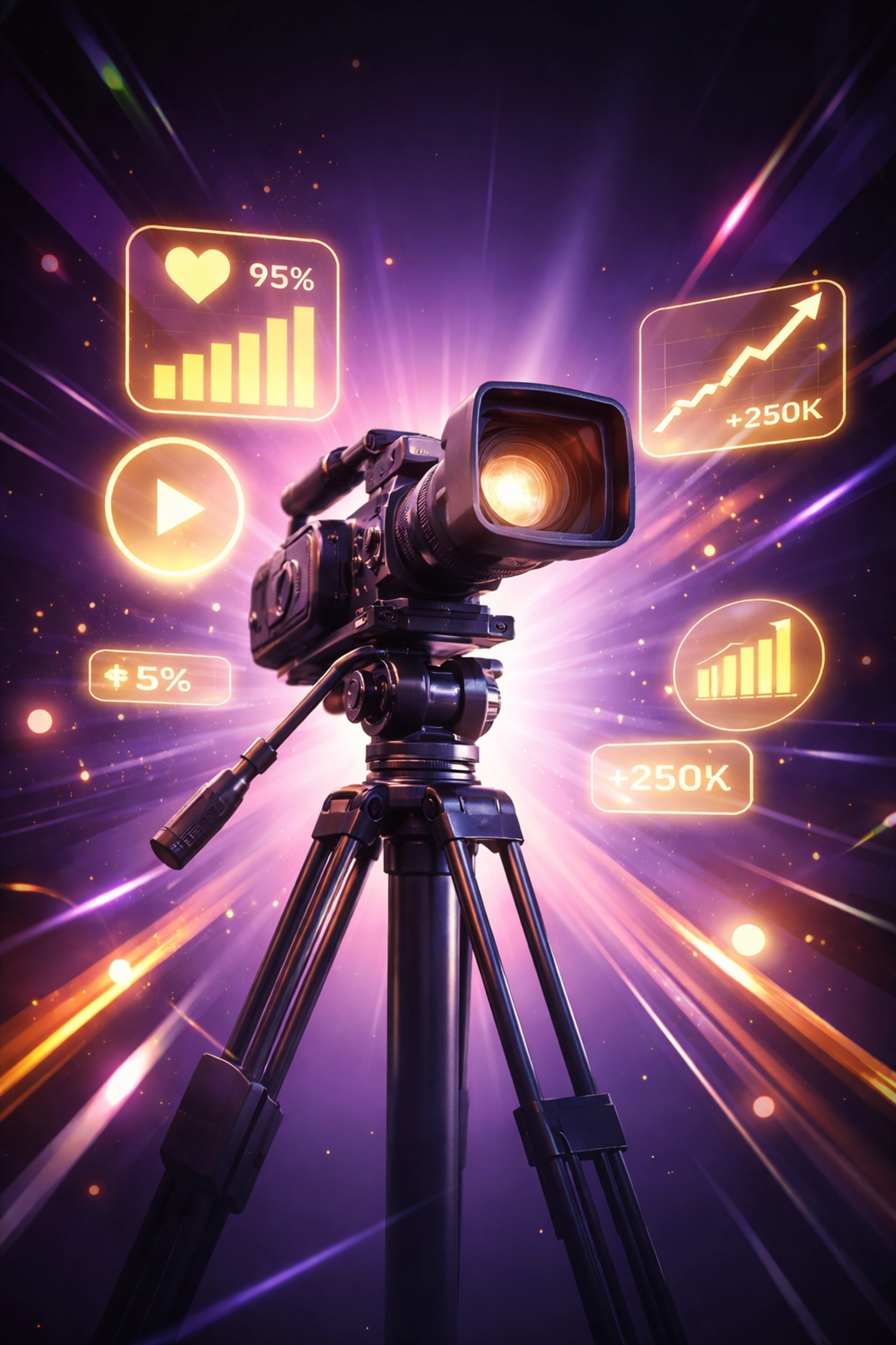 Professional video production setup with digital engagement analytics highlighting SEO optimization strategies