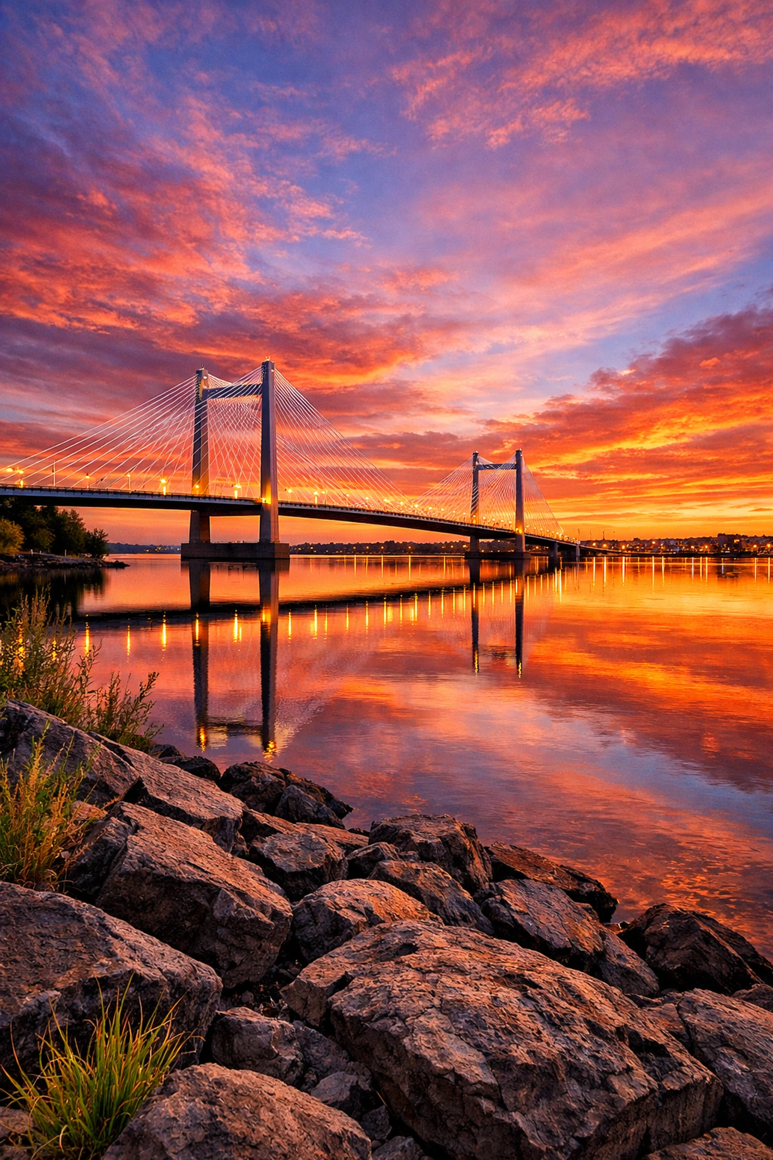 The Blue Bridge in Kennewick at sunset, a local landmark building trust with Tri-Cities customers.