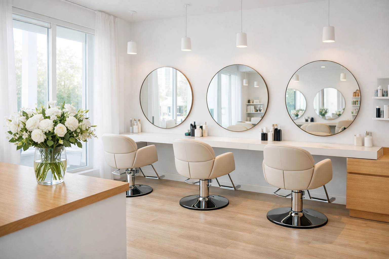 Modern and bright interior of The Color Lounge Salon & Spa, a top hair salon in Concord NH.