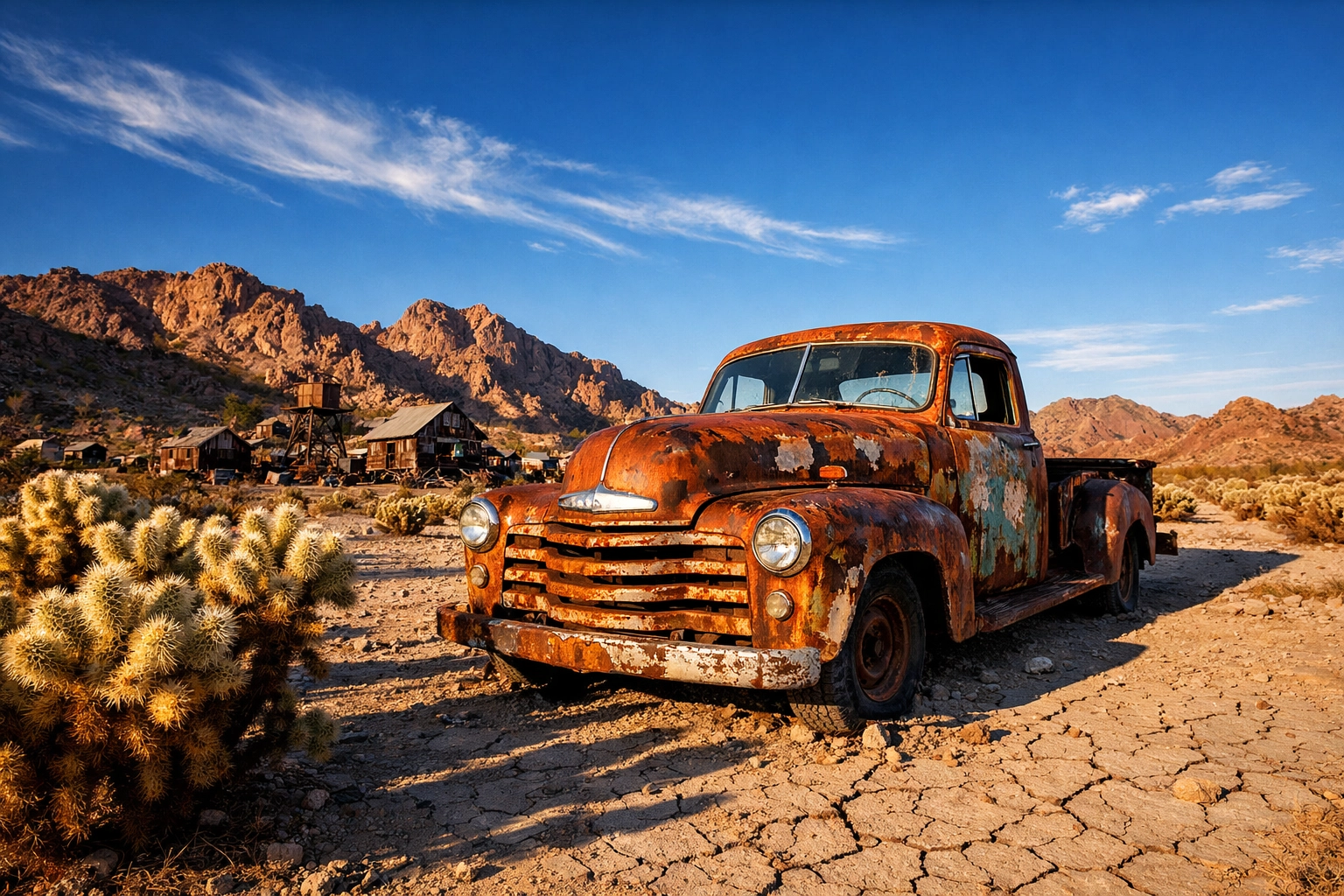 A vintage truck at Nelson Ghost Town, one of the most unique and rustic photo spots in the desert.