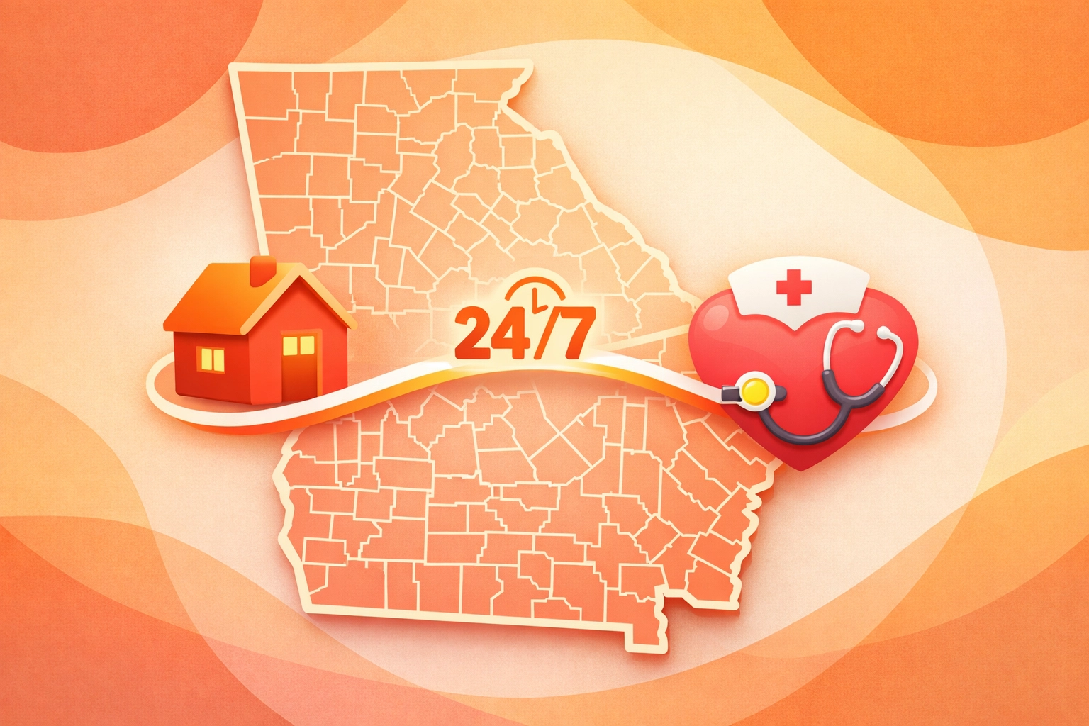 Map showing 24/7 pediatric home care services available across all 129 Georgia counties.