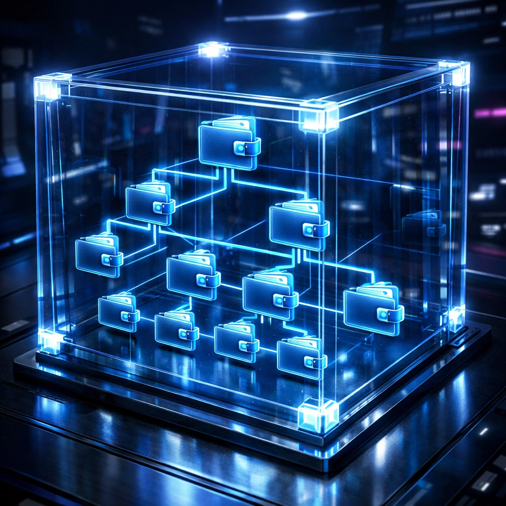 LarePAY master wallet with interconnected sub-wallets showing hierarchical self-custody architecture