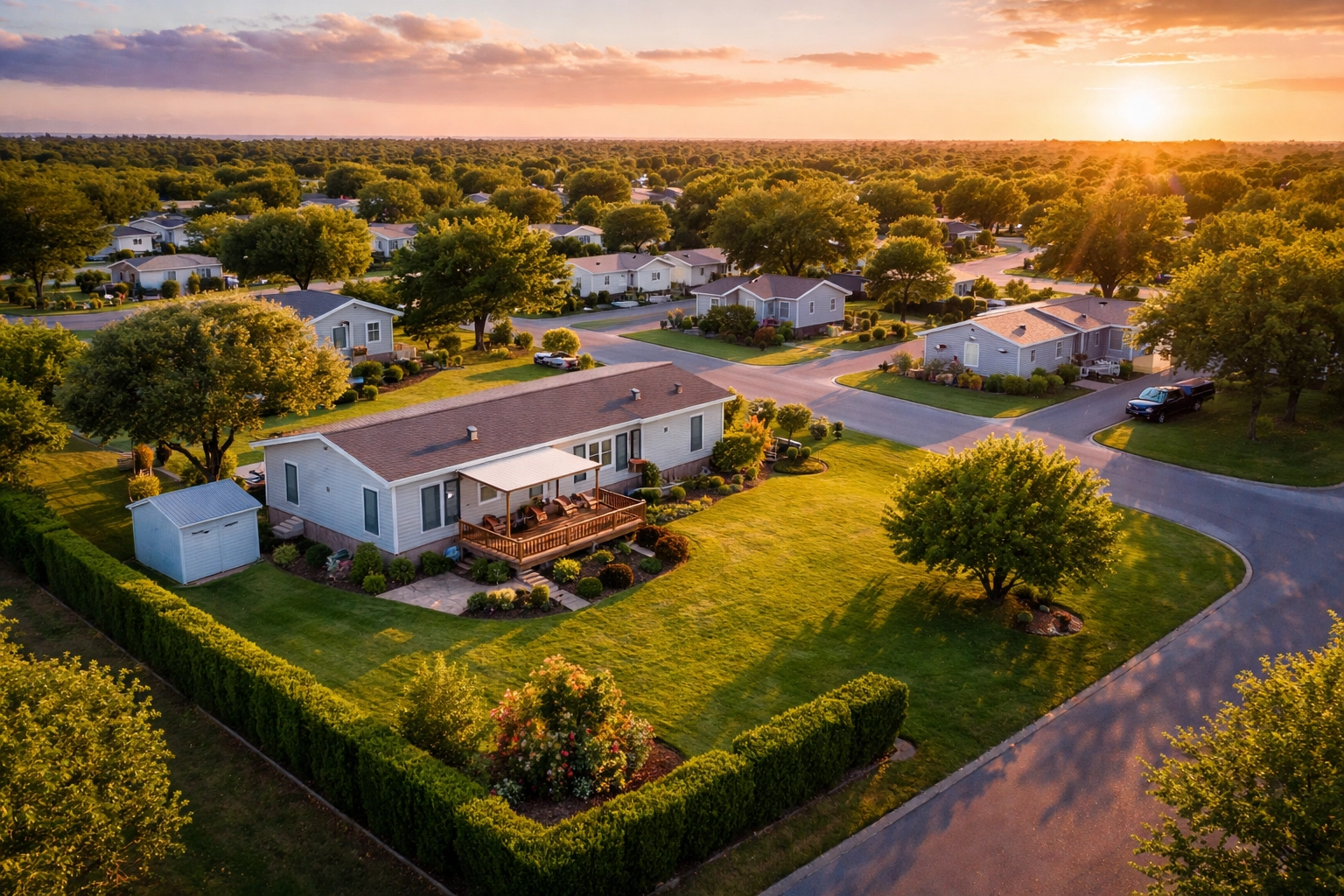 Texas manufactured home community showing homes on leased and owned land