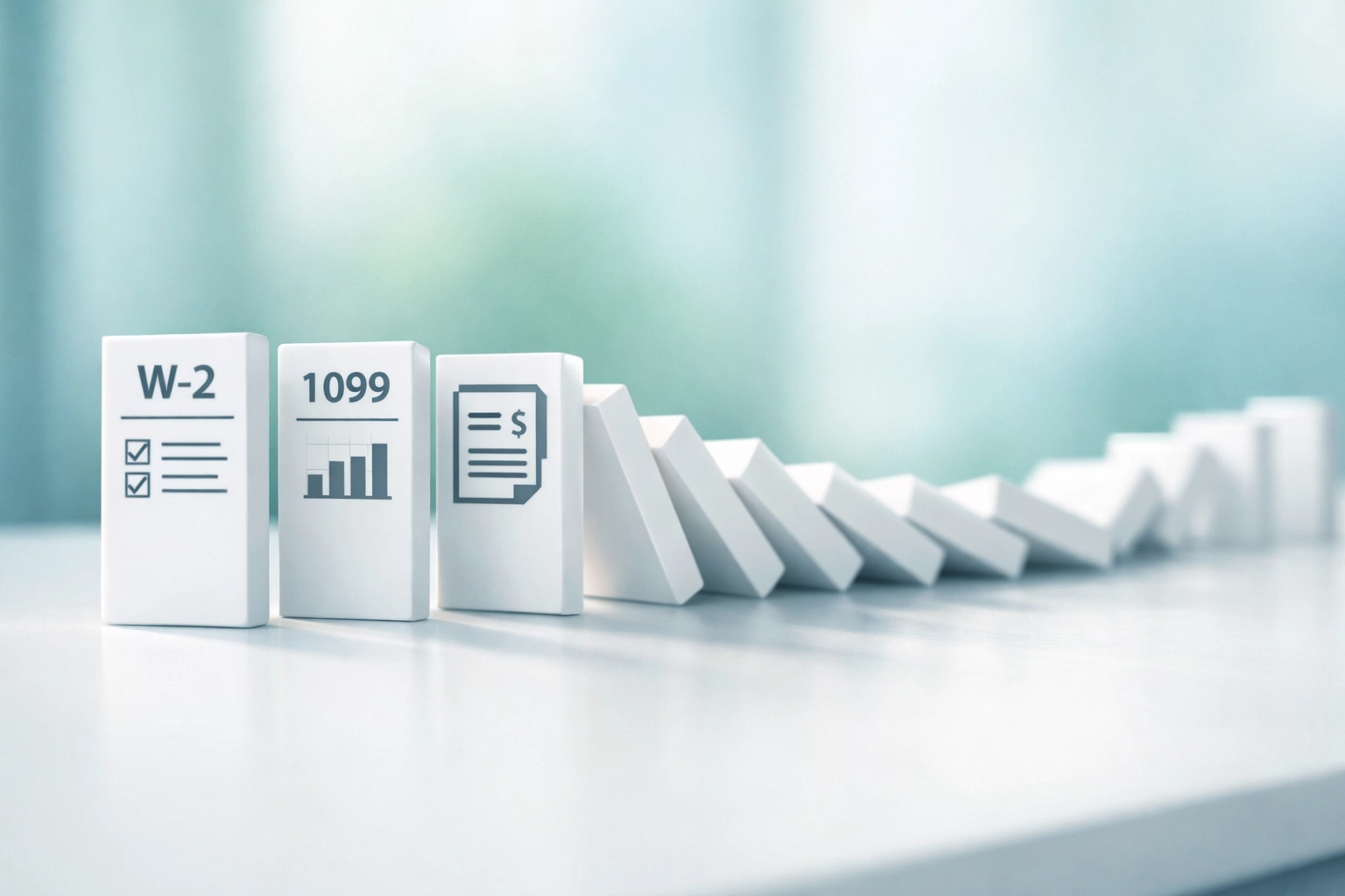 Domino effect illustrating tax compliance snowball from one missed deadline